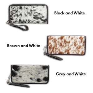 Cartera de piel de vacuno para hombre y mujer / Cartera de mano fina de piel plegable / Cartera de muñeca con pelo auténtico / Carteras pequeñas de piel de vacuno / Regalos para ella