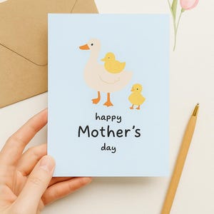 Aangepaste Moederdagkaart | Leuke eendfamilie | Afdrukbare Moederdagkaart | Moederdagkaart met dierenthema | Blanco binnenkant