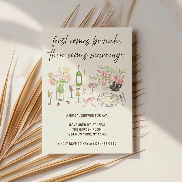 Brunch Bridal Shower Invitation Template, Floral Canva Editable (5x7 inches)