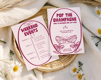 Retro Bachelorette Invitation & Itinerary • Editable Canva Template