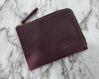 Cartera personalizada de cuero Crazy Horse con cremallera: tarjetero rústico
