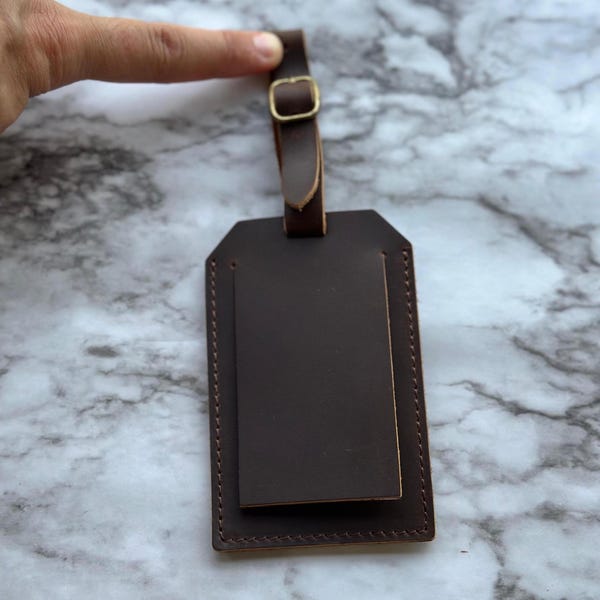 Personalized Crazy Horse Leather Luggage Tag, Travel ID Holder