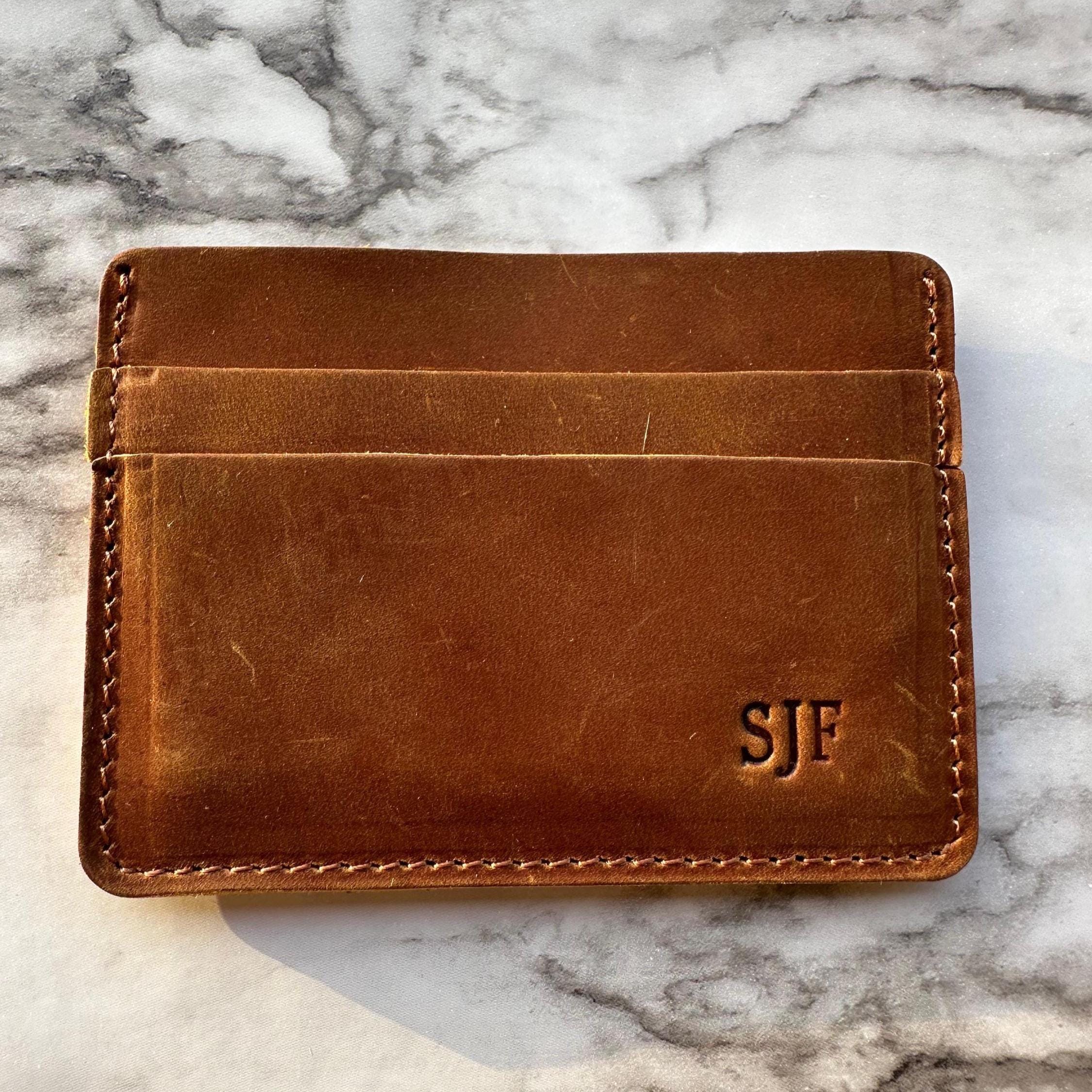 Personalized Crazy Horse Leather Card Holder: Slim Front Pocket