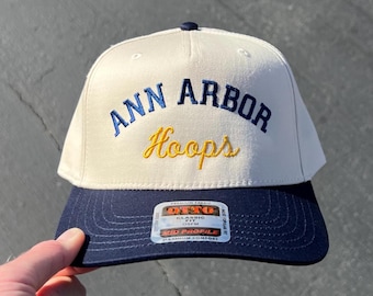 Ann Arbor Hoops Hat, Ann Arbor Michigan Hat, State Hat, City Hat, Two Tone Hat, College Gift, Embroidery, Basketball Hat, Hoops Hat
