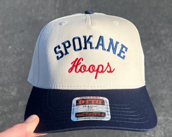 Spokane Hoops Hat, Spokane Washington Hat, State Hat, City Hat, Two Tone Hat, College Gift, Embroidery, Basketball Hat, Hoops Hat