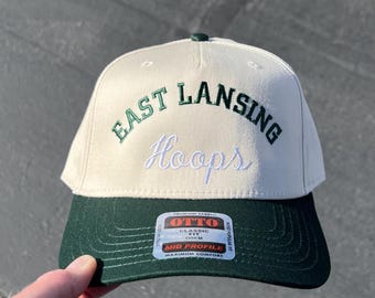 East Lansing Hoops Hat, Michigan City Hat, State Hat, City Hat, Two Tone Hat, College Gift, Embroidery, Basketball Hat, Hoops Hat
