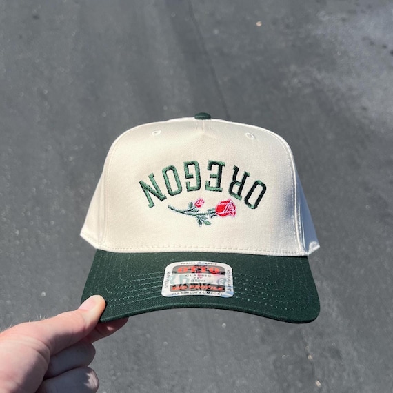 Oregon Rose Upside Down Hat, Oregon Hat, State Hat, Upside Down Hats, Two Tone Hat, College Gift, baseball hat, Custom hat, Embroidered hat