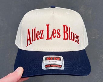 Allez Les Blues Hat, France Soccer Hat, Country Hat, Two Tone Hat, Embroidered hat, Futbol Hat, France Apparel, France Jersey, Les Blues