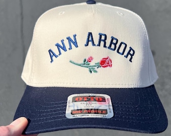 Ann Arbor Rose Hat, Ann Arbor Michigan Hat, City Hat, Upside Down Hats, Two Tone Hat, College Gift, Baseball Hat, Embroidered Hat, Custom