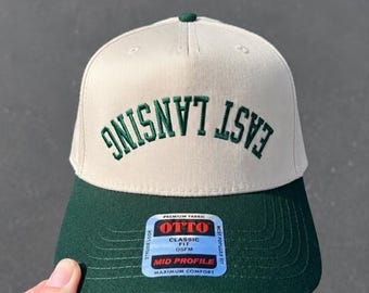 East Lansing Upside Down Hat, East Lansing Michigan, Upside Down Hats, Two Tone Hat, Baseball Hat, Embroidered Hat, College Gift