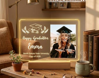 Spersonalizowana akrylowa tabliczka ukończenia szkoły, spersonalizowana pamiątka ze zdjęciem, oświetlenie LED klasy 2026