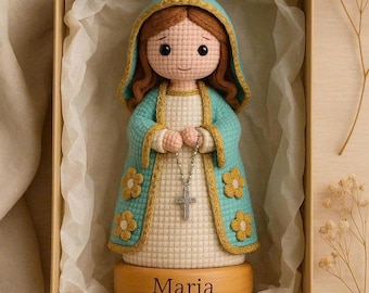 Handmade Virgin Mary Crochet Doll, Catholic Amigurumi Our Lady, Soft Marian Figure Religious Home Decor And Gift