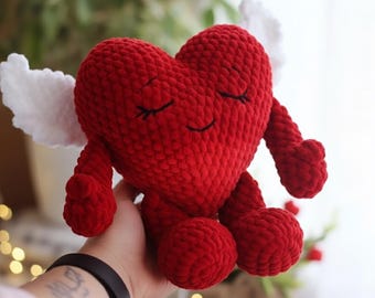 Amigurumi Crochet Heart With Wings Handmade Plush Valentine Anniversary Gift for Her