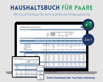 Haushaltsbuch für Paare – Excel Budget Vorlage mit Kostenaufteilung, Sparplan & Finanzübersicht | Digitales Produkt zum Download
