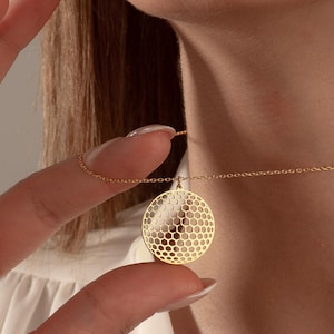 Honeycomb Bee Necklace: Sterling Silver or Brass Pendant, Nature Lover Gift