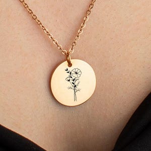Dainty Combined Birth Month Flower Bouquet Necklace Custom Birthflower Necklace Engraved Necklace Mother&#39;s Day Gift May Birthflower Necklace