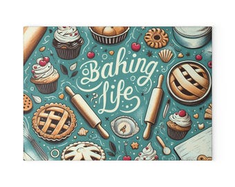 Ilustración de Baking Life Tabla de cortar de vidrio / Rodillos de amasar para repostería Tartas Cupcakes