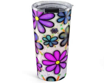 Vaso de viaje de acero inoxidable con diseño floral de 20 oz con diseño de flores coloridas