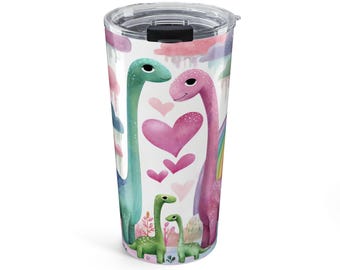 Vaso de 20 oz con diseño de familia de dinosaurios / Acuarela Dino Love