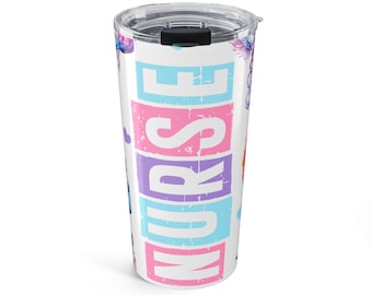 Taza de viaje con corazones y estetoscopio de acuarela para enfermeras/médicas RN LPN