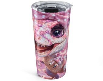 Vaso de dinosaurio bebé rosa / Corazón de dinosaurio kawaii de 20 oz