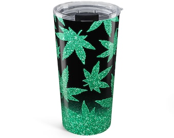 Vaso de hoja de cannabis con purpurina verde / 20 oz