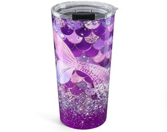 Vaso de escamas de sirena moradas / Diseño marino ombré con purpurina de 20 oz