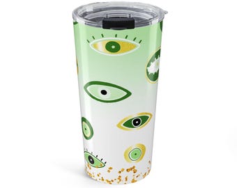 Vaso con diseño de ojo malvado verde de 20 oz / Diseño de ojo protector, artículos bohemios