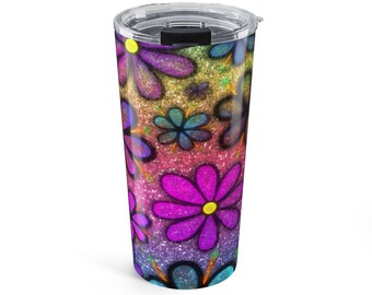Vaso de 20 oz con diseño floral psicodélico brillante
