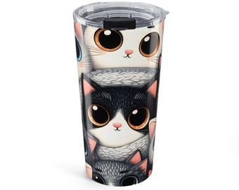 Vaso con caras de gato / Diseño de gatitos de ojos grandes, 20 oz