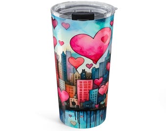 Vaso de viaje de acero inoxidable de 20 oz con diseño de horizonte de Heart City