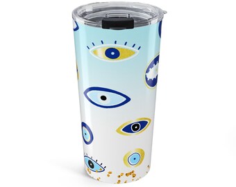 Vaso con patrón de mal de ojo de 20 oz / Diseño de protección Nazar azul