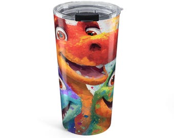 Vaso de viaje con diseño de dinosaurios de colores, 20 oz, con salpicaduras de acuarela