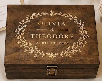 Personalized Wedding Keepsake Box, Engraved Wooden Memory Chest, Custom Newlywed Couple Gift | Vintage Rustic