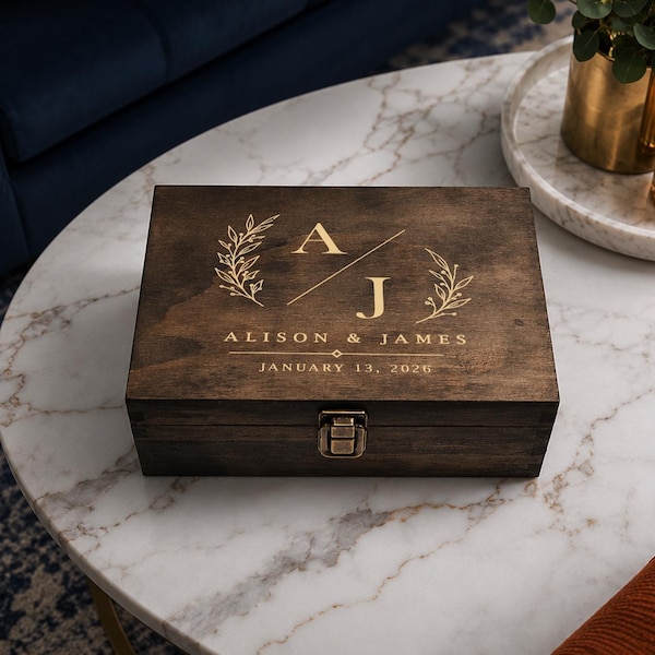 Personalized Engraved Wedding Wood Keepsake Box | Custom Memory Chest Gift for Bride & Groom