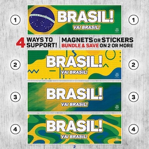 Brazil Fan Bumper STICKER or MAGNET, Choose or Bundle All 4, Customizable Second Line, Football Supporter, Verde Amarelo Pride