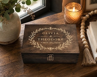 Engraved Personalized Wedding Keepsake Box | Custom Memory Chest Gift for Newlywed Couple, Bridal Shower & Anniversary