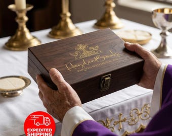 Personalized First Communion Memory Box - Custom Engraved Wooden Keepsake Chest for Baptism & Confirmation