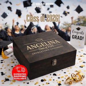 Class of 2026 Graduation Keepsake Box, Personalized Engraved Wood Memory Chest
