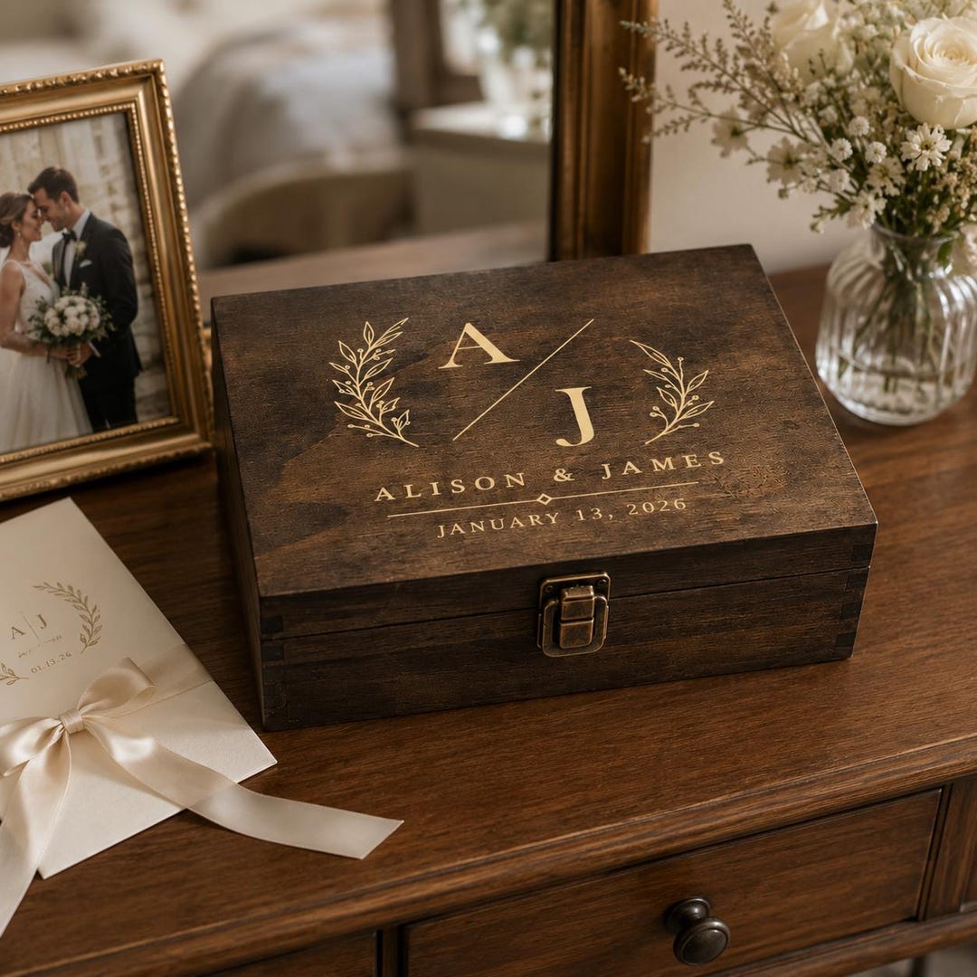 Personalized Wedding Keepsake Box Engraved Wooden Memory Chest Custom ...