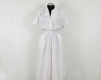 Vintage 1980s White & Red Pinstripe Summer Dress