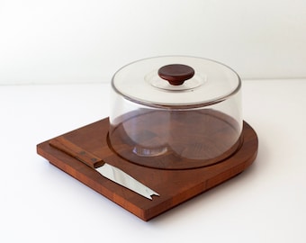 Vintage Luthje Denmark Teak Lidded Cheese Tray - Danish Modern