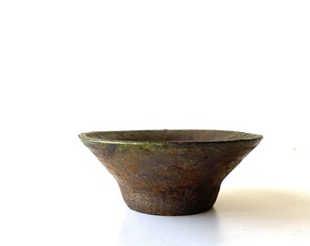Vintage Modern Studio Pottery Bowl - Trinket Dish - Green Glaze