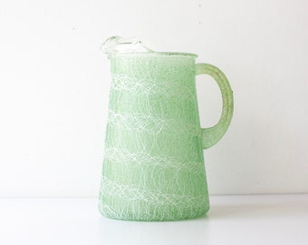 Vintage Color Craft Spaghetti String Green Glass Mid Century Pitcher