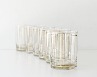 Vintage 1970s Culver Gold Stripe Rocks Glasses - Disco Era