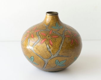 Vintage Brass Enamel Vase - Made in India
