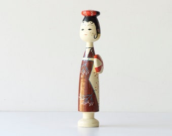 Vintage Japanese Wood Kokeshi Doll - Tall Lady - Hand Painted