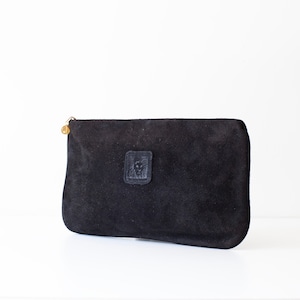 Vintage Anne Klein Black Suede - Leather Clutch - 1980s Handbag
