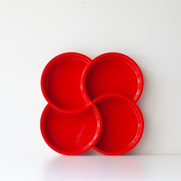 Vintage Dansk Swirl Tray - Red Plastic Divided Snack Tray - Gunnar Cyren