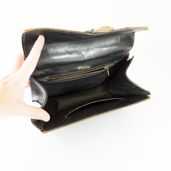 Vintage Italian Black Leather Handbag - image 8